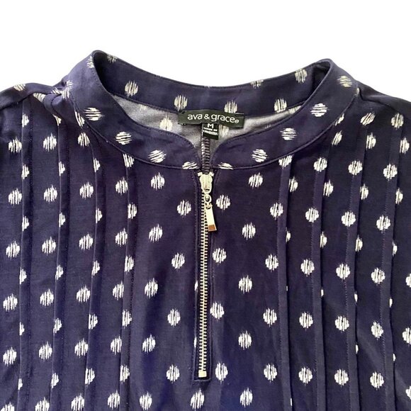 Ava & Grace Short Sleeve Blue White Top with Quarter Zipper Women's Medium - Picture 5 of 9